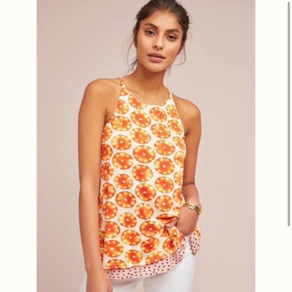 Anthropologie Porridge Orange Slices Layered Polka Dots Swing Tank Trapeze